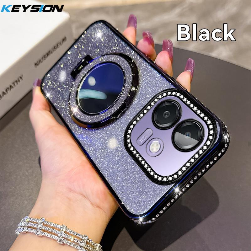 

KEYSION Luxury Glitter Jewelled Magnetic Phone Case for OPPO A3X 5G A3 5G Makeup Mirror Stand Shockproof Cover for OPPO A40 A40m for OPPO A40m чёрный