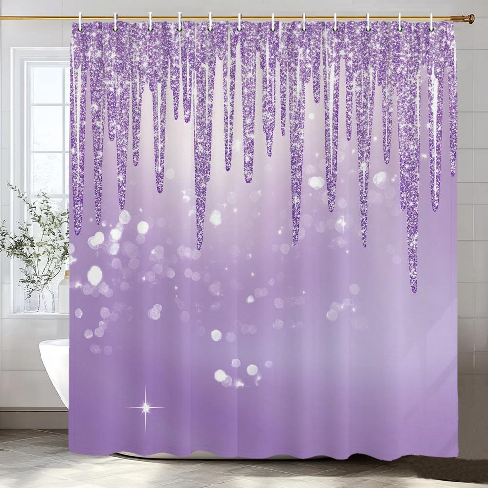 Purple Shiny Pattern Shower Curtain For Bathroom Modern Art Romantic Style Printing Decorative Shower Curtains With Hooks