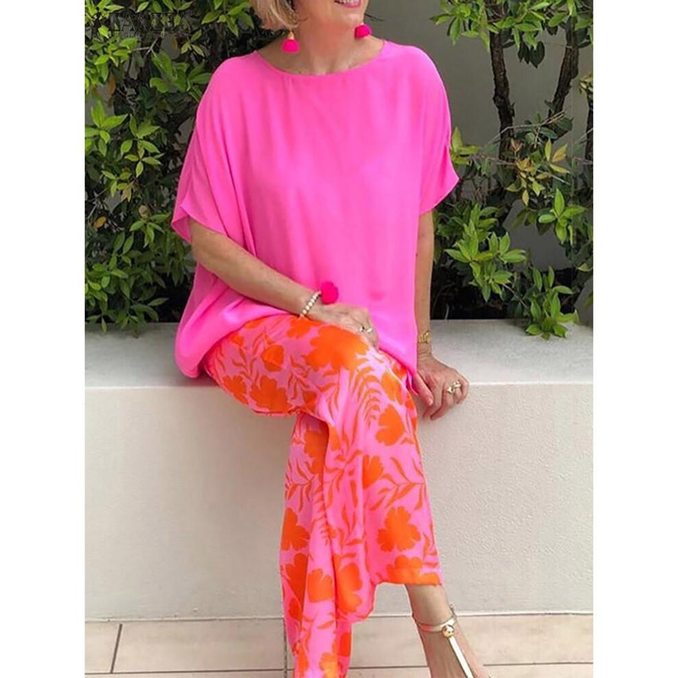 Women Summer Blouses Pants Bohemian Matching Sets Summer Tracksuit Outifits Floral Wide Leg Pants Sets Tops