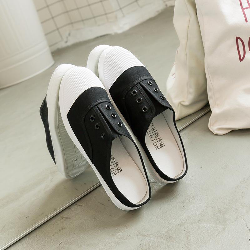Korean Style Women's Canvas Slip-On Shoes, White, Size 41, No Heel. Perfect for Summer and Year-Round Wear.