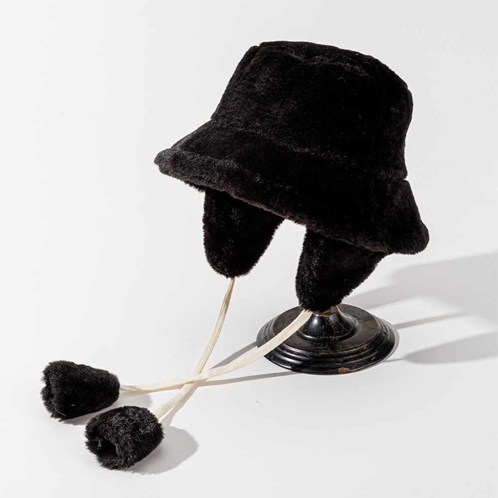 Winter Hat With Earflap Luxury Fisherman Hat Solid Color Beanie Panama Lady Hiking Fur Hat Bucket Hats Warm Thicken Barrel Cap