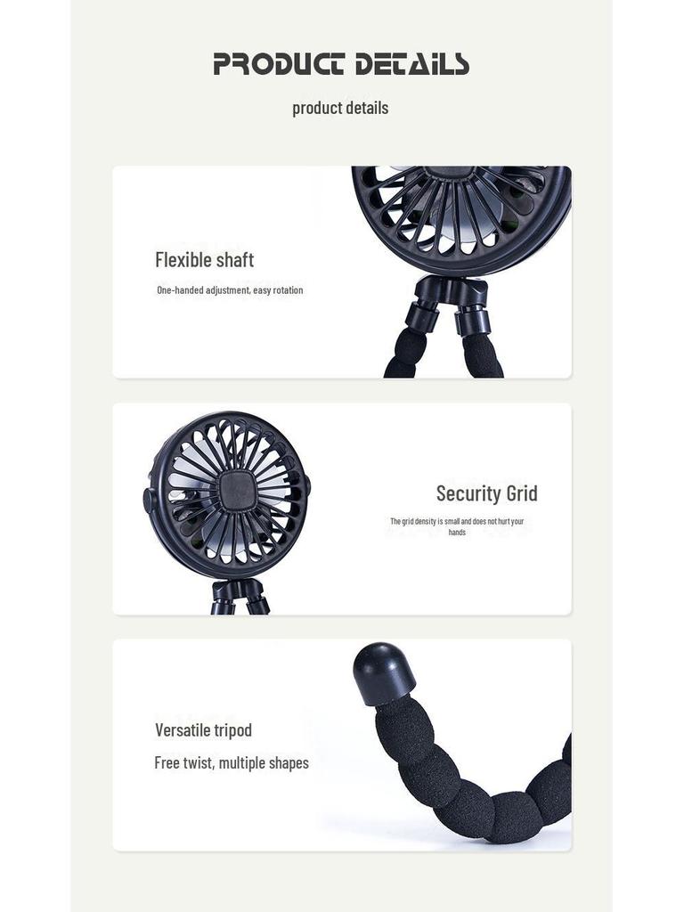 Octopus Rechargeable Handheld Mini Fan with Night Light for Baby Strollers, Dorms, and Offices