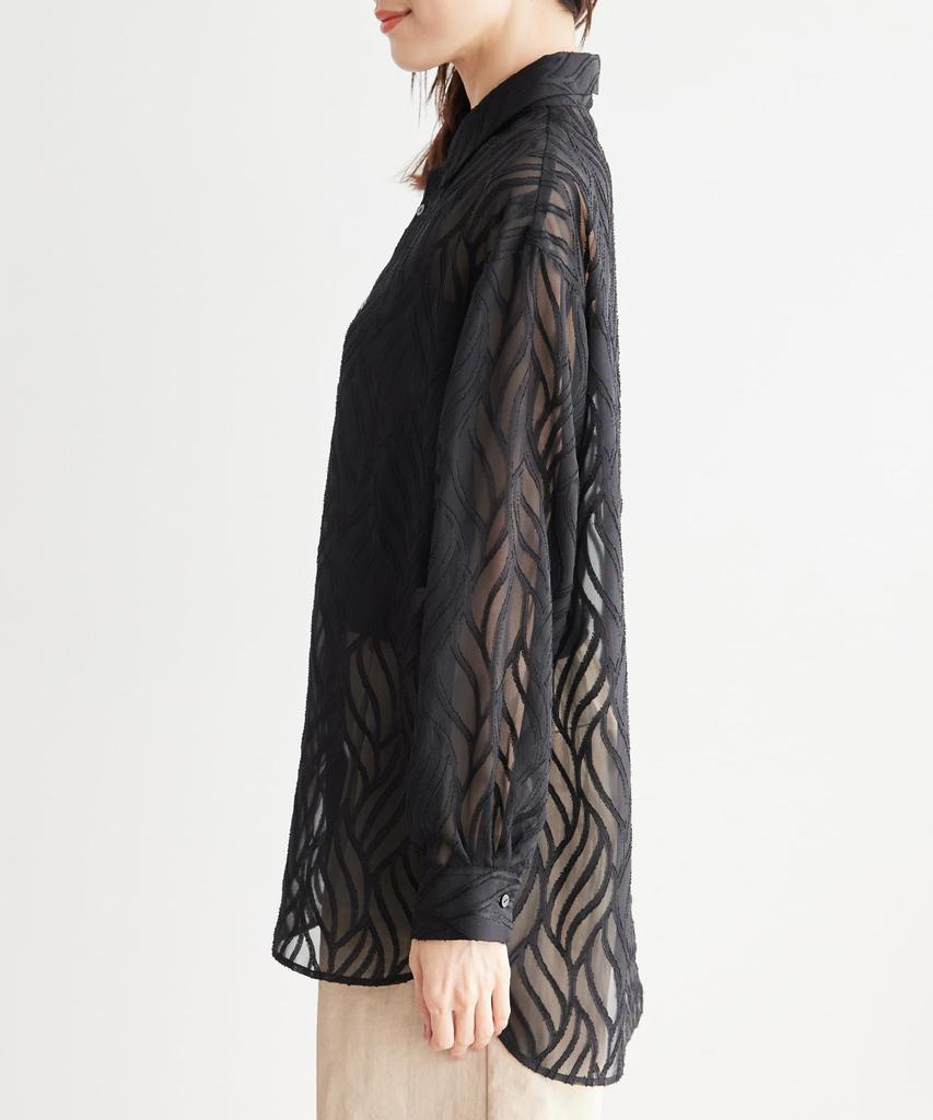 ROPE PICNIC Back Slit Jacquard Black Women's Shirt, (01)