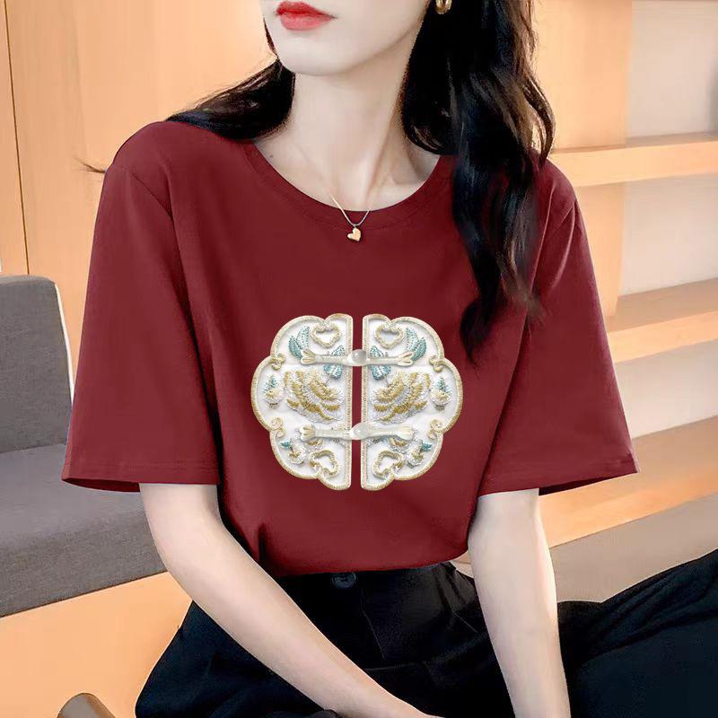 VEZFAA Damenmode Casual Sommer Frühling Kurzarm O-Ausschnitt Blusen & Hemden