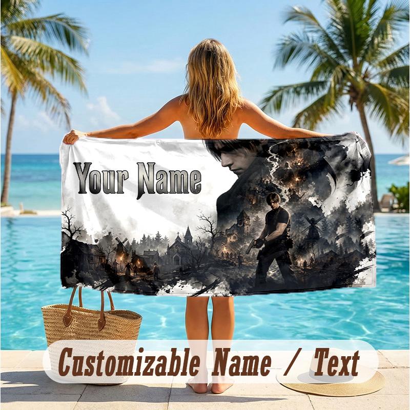Custom Text Beach Towel, Soft Absorbent Swimming Multi-use TowelResident Evil