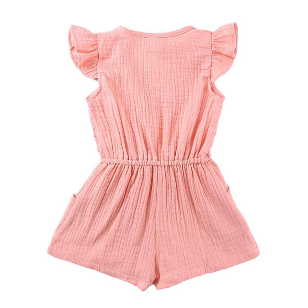 Summer Children's Pants Children's Small Flying Sleeve Jumpsuit Solid Color Girls Fashion Jumpsuit