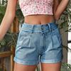 Women's Stylish High-waisted Cuffed Denim Shorts