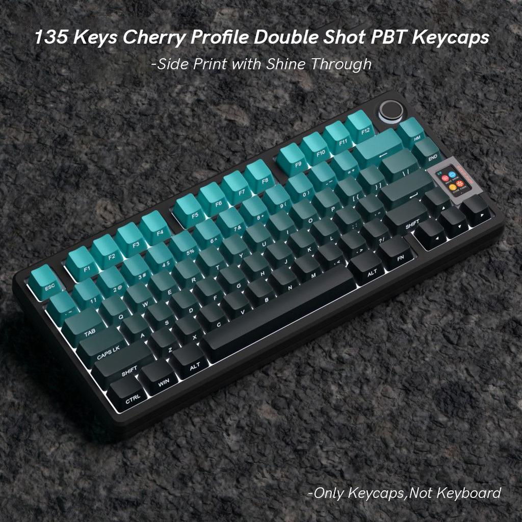 Gradient Matcha Side Printed Keycaps PBT Double Shot Shine Through Keycaps OEM Profile 135 Keys for MX Switches Gaming Keyboards