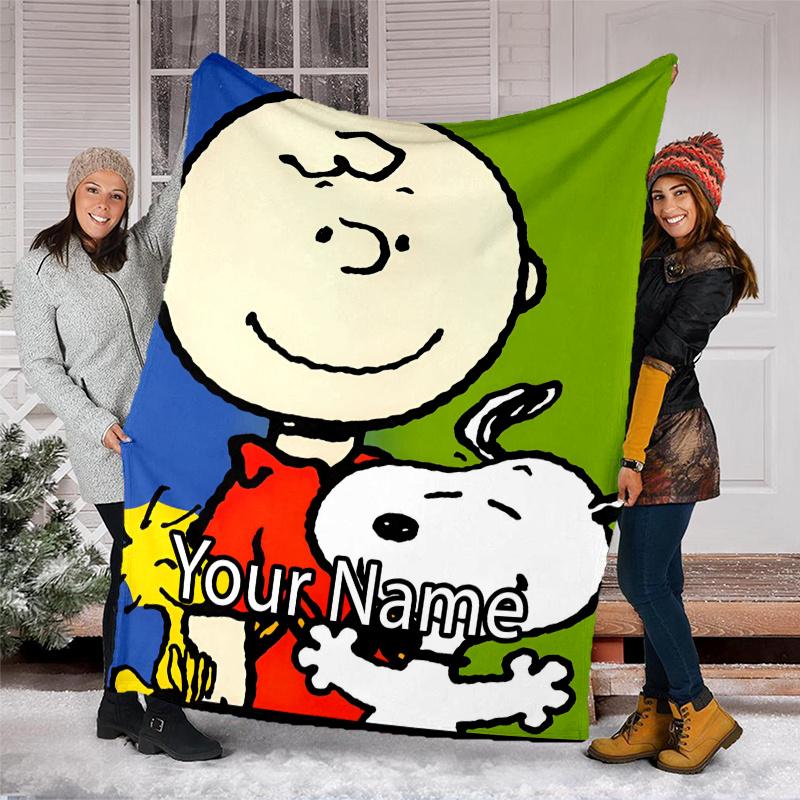 Custom Name Snoopy Theme Printed Blanket - Perfect for Couch, Bed, Travel & Outdoor Use | Machine Washable, Cozy & Durable.