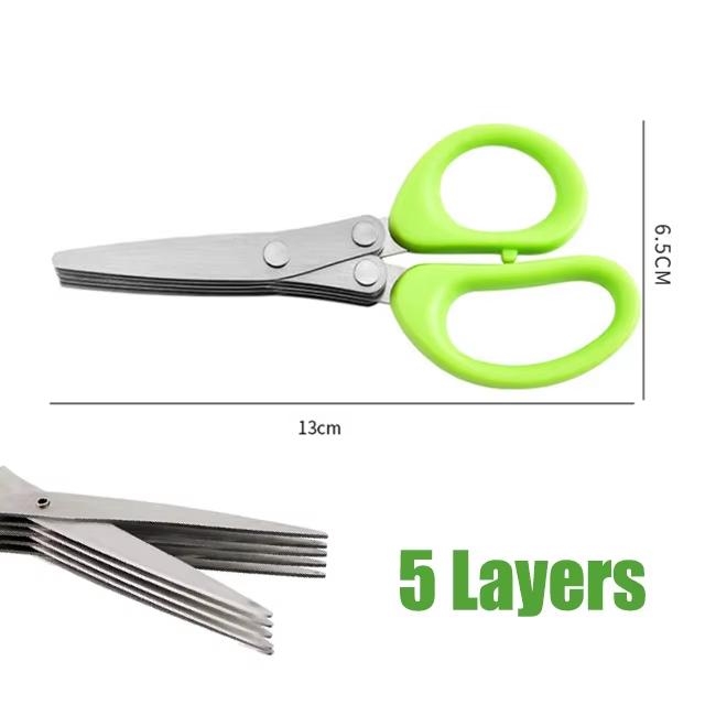 Multi-Functional Stainless Steel 3/5 Layer Kitchen Scissors Pepper Shredded Chopped Scallion Cutter Laver Cut Cooking Tool