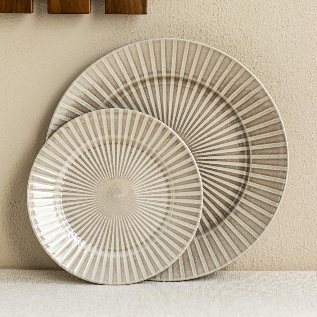 Special Striped Plate Ceramic Plate Household Vegetable Plate Salad Plate Creative Tableware Dim Sum Plate Round Plate Dinner Plate