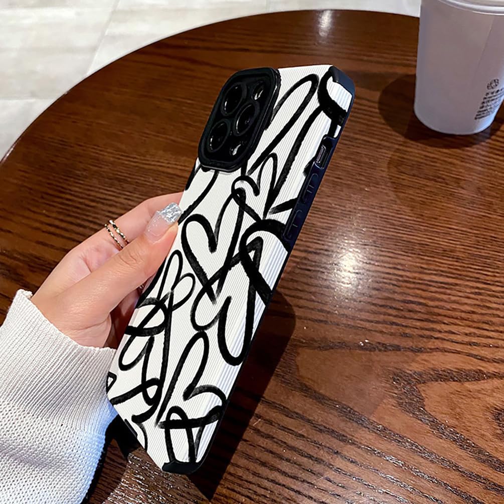 Love Heart Black and White Simple Graffiti Silicone Case Compatible with iPhone Case (iPhone 16 Pro Max)