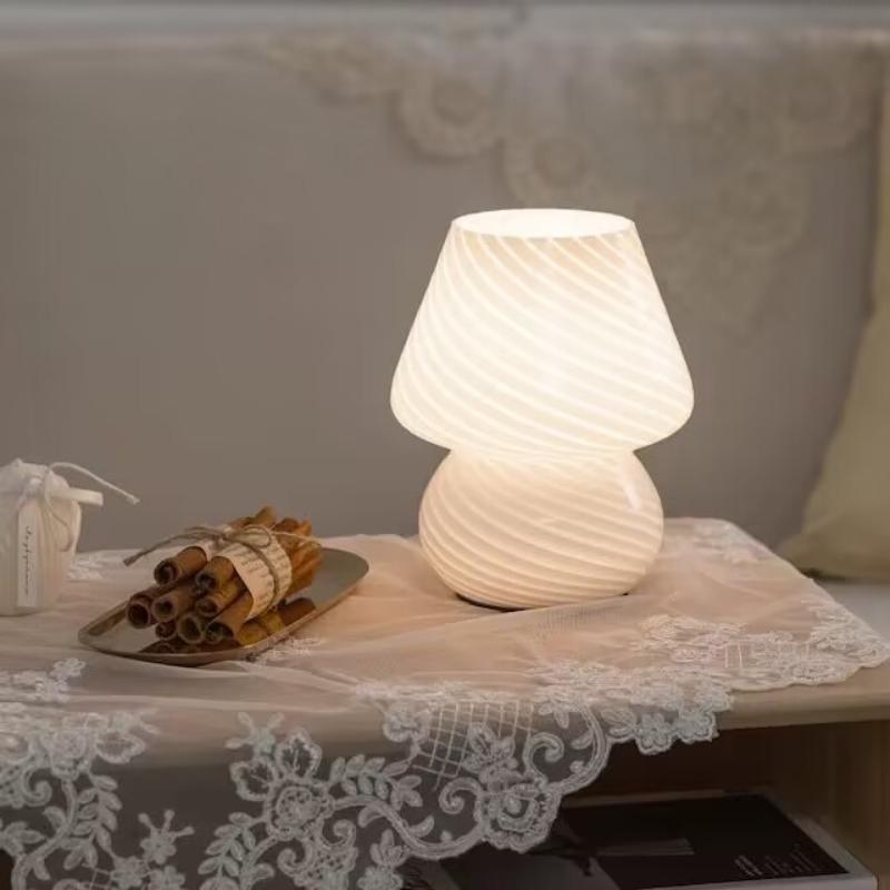 Mushroom LED Glass Table Lamp USB Dimming For Home Study Desk Atmosphere Light Bedroom Bedside Decoration Night Light Table Lamp