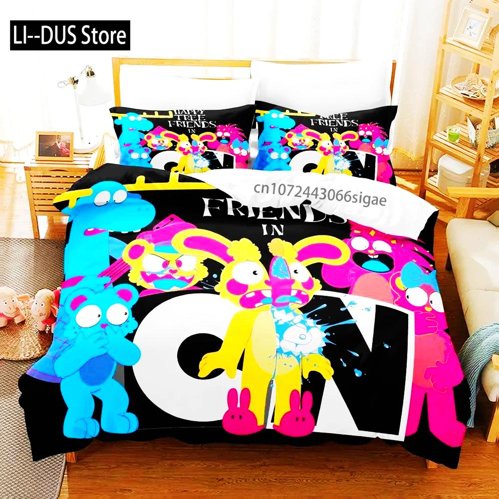 Juego de Funda Nórdica de Happy Tree Friends Anime Para Habitación de Niños Individual Twin Full Queen King Size 2024 Funda de Colcha Funda de Almohada