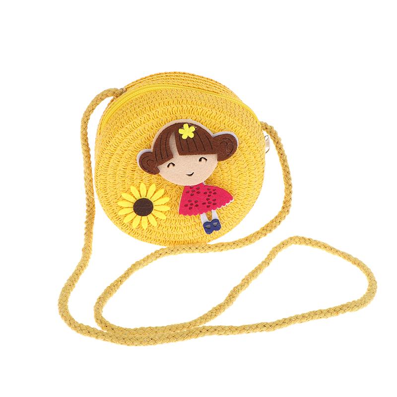 Children Flower Girl Straw Bag Crossbody Bag Handmade Woven Messenger Bag Straw Handbag Shoulder Bag Summer Kids Coin Purse