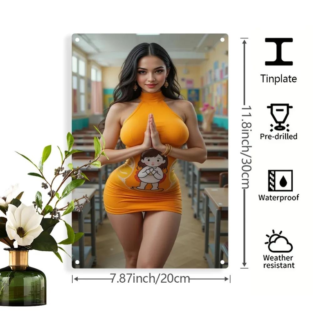 Bohemian Smile Metall Wanddeko | Lebendige Orange Wetterfeste Aluminiumplakette | Vorgebohrte Löcher für Innen Außen Garten