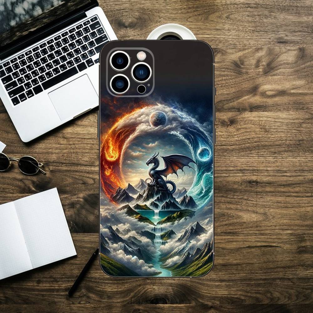Japanese Art Dragon Yin Yang Phone Case For iPhone 16,15,14,13,12,11,XS,XR,X,8,7,Pro,Max,Plus,mini Silicone Black Cover