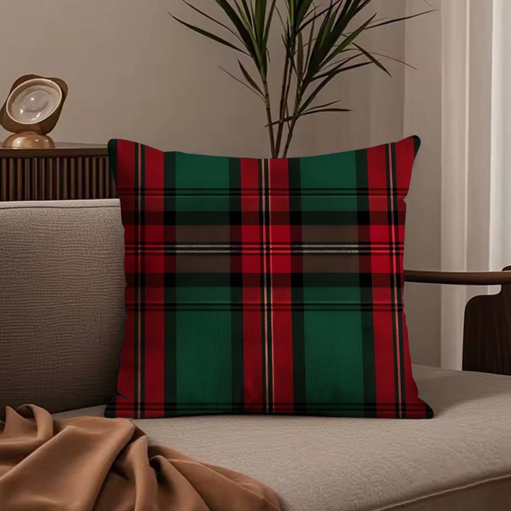 Classic Christmas Plaid Pillow Case Anti-dustmite Pillowcase Invisible Zipper Silky Short Plush Sofa Cushion Cover