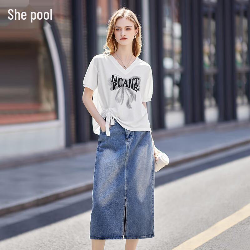 Women s V-Neck Ruched Printed Short Sleeve T-Shirt M