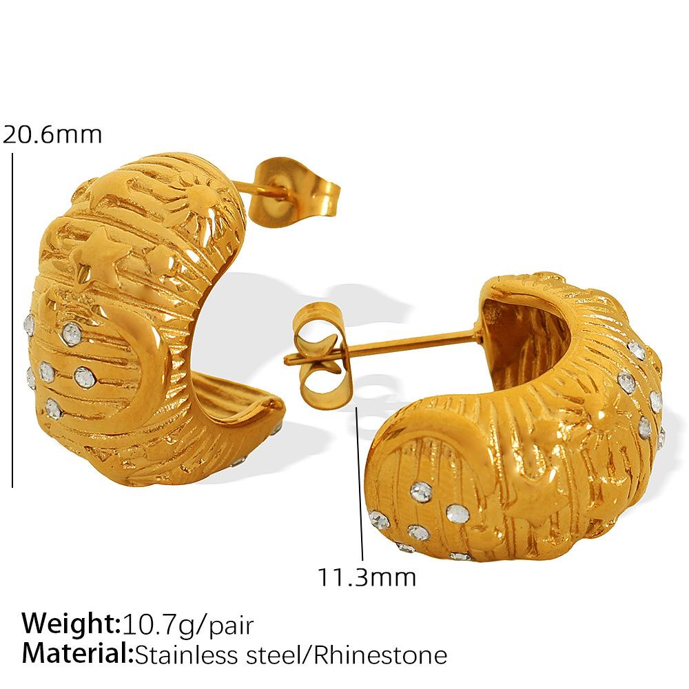 Европейский и американский стиль INS узор С-образные серьги женские 18 каратное гальваническое покрытие звезда луна инкрустированные стразами модные серьги