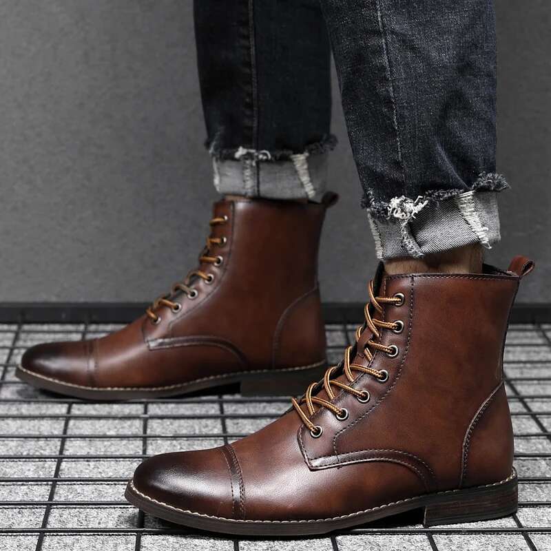 Hochwertige Herren-Stiefel aus Rindsleder, Schnürstiefeletten, klassische Business-Lederstiefel für Herren, Oxford-Stiefel, Botas