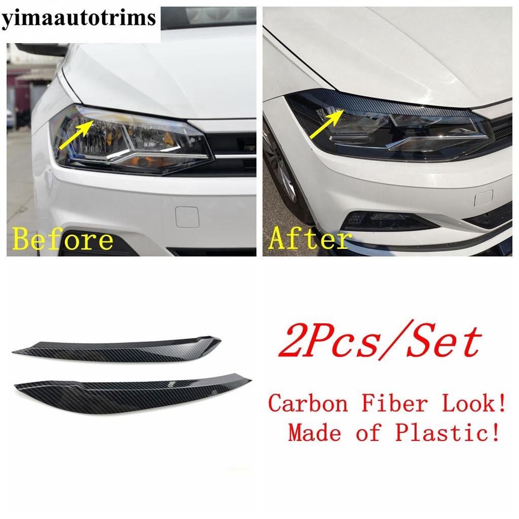 Front Rear Tail Lamp Light Eyebrow Eyelid Strip Cover Trim For VW Volkswagen Polo  -  Black / Carbon Fiber Accessories