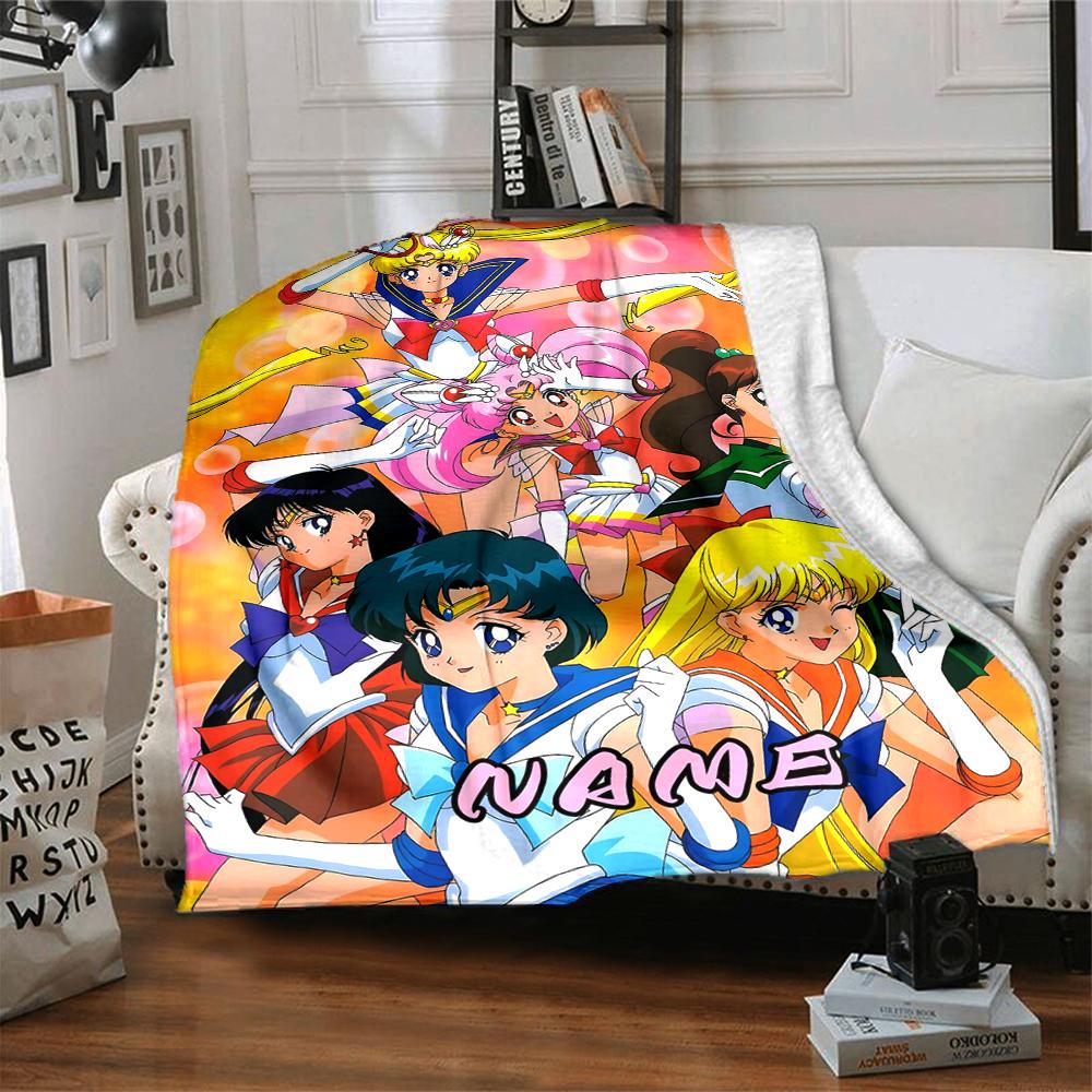Custom 1pc Sailor Moon Team-up Blanket, Soft And Comfortable Blanket, Casual Warm, Camping Travel Blanket, Birthday Gift Q91390