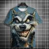 New Fashion Men's Casual T-shirt 3D Printing Fun Animal Print Short Sleeve Street Fashion Wolf Fox Print Round Neck Top
