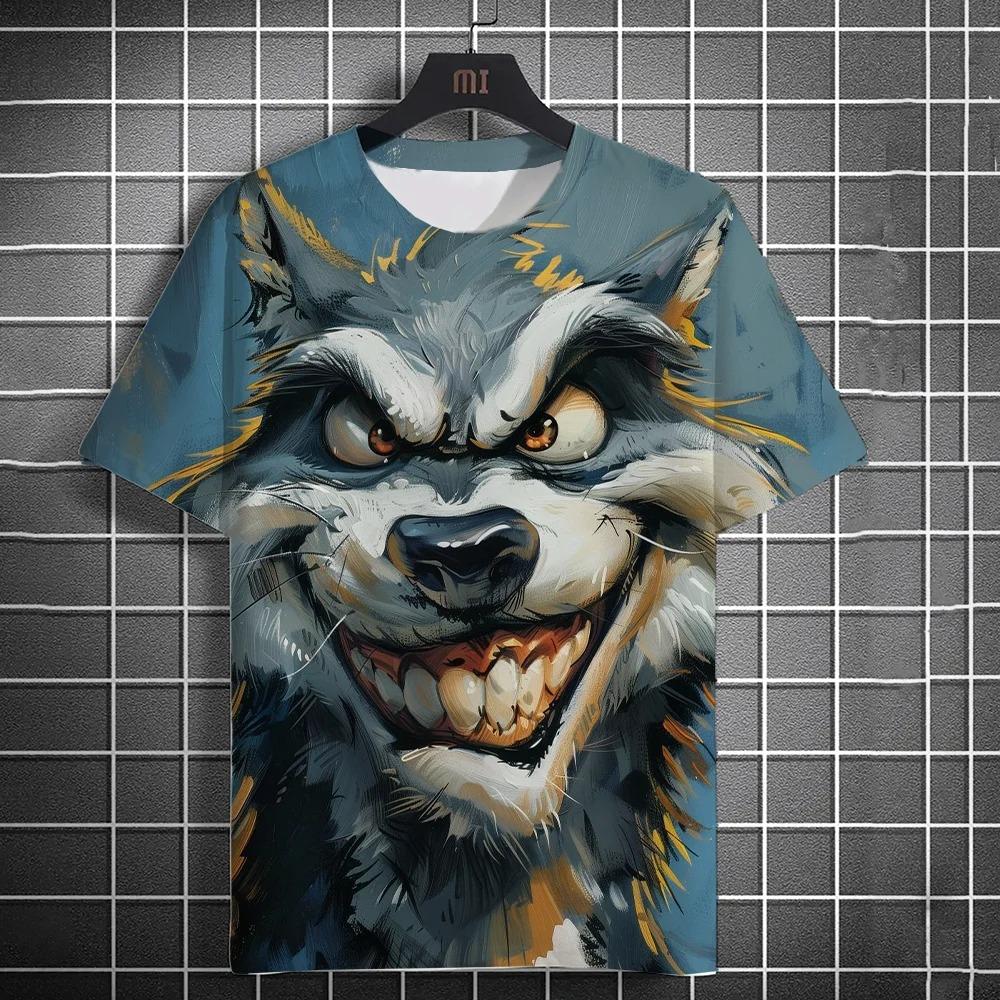 New Fashion Men's Casual T-shirt 3D Printing Fun Animal Print Short Sleeve Street Fashion Wolf Fox Print Round Neck Top