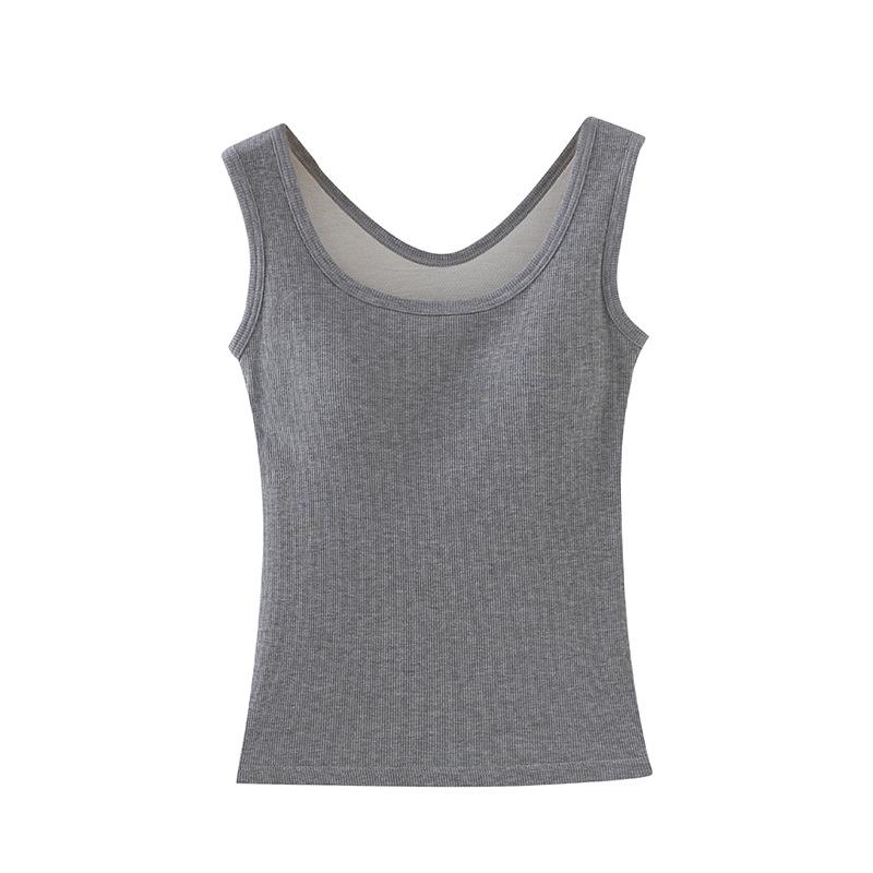 Silk Spaghetti Strap Vest with Padded Cups, Latex Chest Pads, Square Neckline; Women's Innerwear/Outerwear, Covers Side Fat