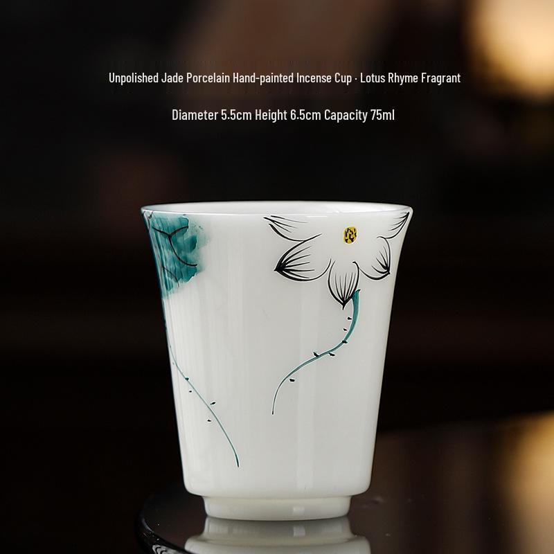 Hand-Painted Raw Jade Porcelain Tea Cup - Underglaze Blue and White Kung Fu Single Cup