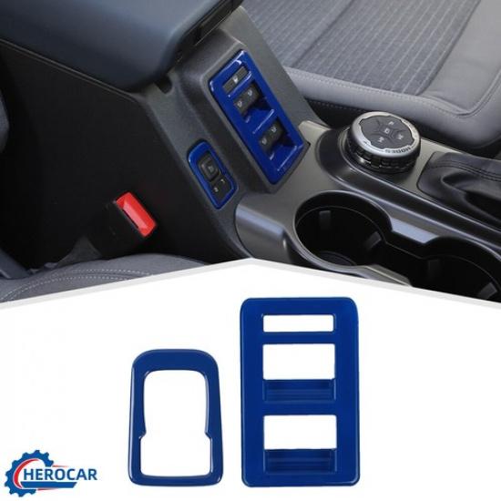 2X Blue ABS Window Switch Trim Cover Decor Accessories For Ford Bronco -25