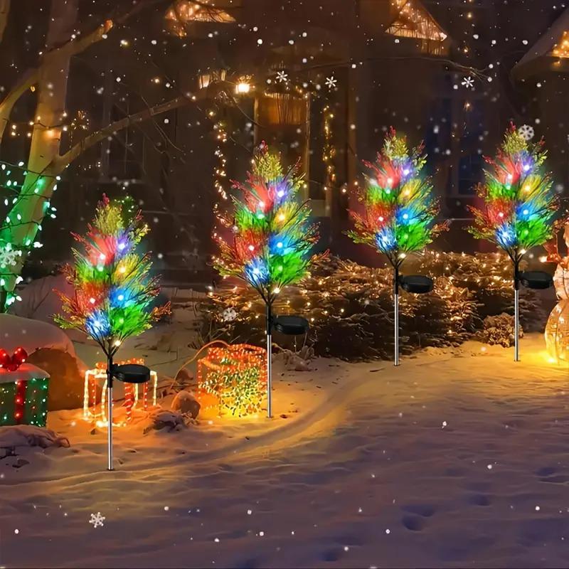 1/2/4PCS Color Solar Christmas pine tree lamp Christmas garden floor lamp suitable for garden passages and Christmas decoration