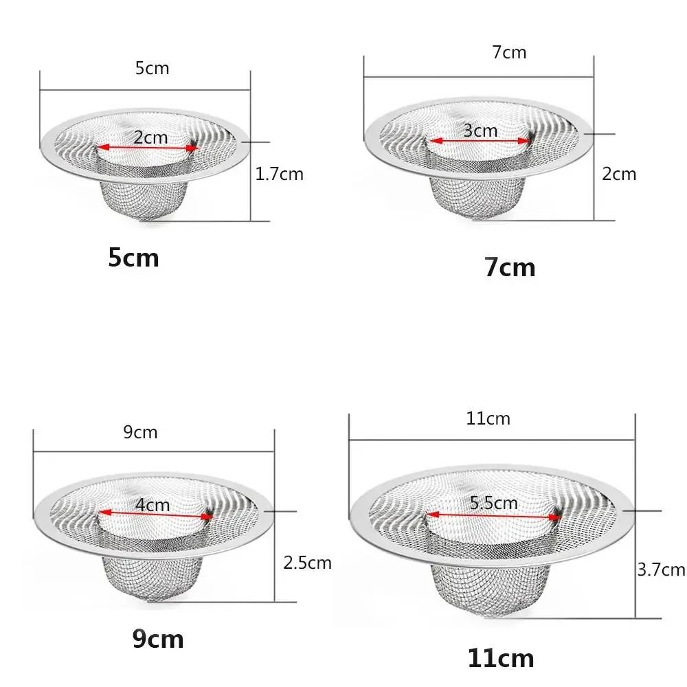 3/5pcs Stainless Steel Sink Strainer Anti-blocking Round Shape Sewer Outfall Drain Filter Hair Clean Up Mesh Trap