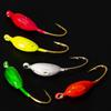 Winter Barbed Mini Lure: Long Body Ice Fishing Hook with Colored Lead Head and Upward Facing Design