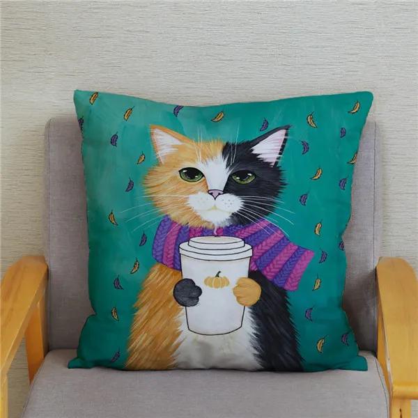Cartoon Cycling Cat Print Cushion Cover Super Soft Pillowcase 45x45  Home Decor