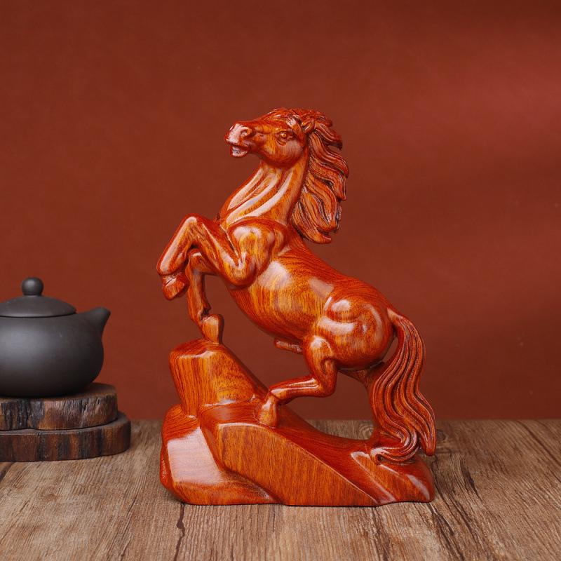 Ebony Rosewood Horse Carving: Handcrafted Wooden Ornament for Home Decor & Gifts Height 8cm