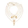 Sweet And Cool Metal Ribbon Bow Necklace, Fashionable Imitation Pearl Love Stacked Collarbone Necklace