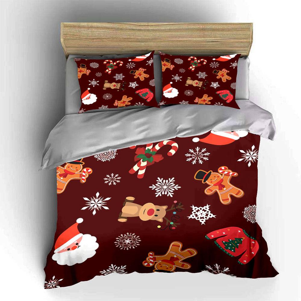 Christmas Gingerbread Pattern Bedding Duvet Cover Set Duvet Cover Pillowcases  (1*Duvet Cover 2*Pillowcases, without duvet insert)