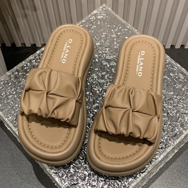 Fashion Womens Summer 2025 Platform Flip Flops Crinkle Design Open Toe Casual Sandals Thick Sole Beach Slipper Outdoor Vacation Comfort