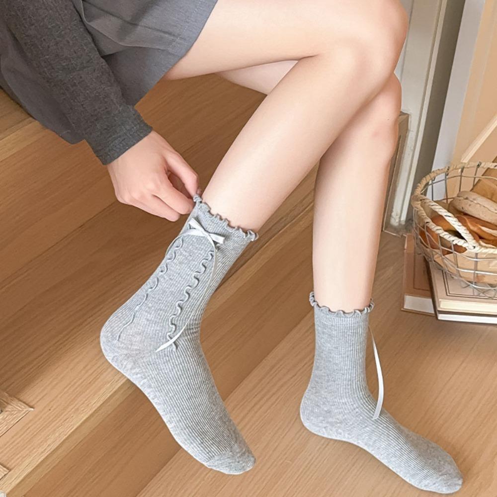 

Personality Mid Tube Socks Sweet Socks Fashion Bow JK Stockings серый