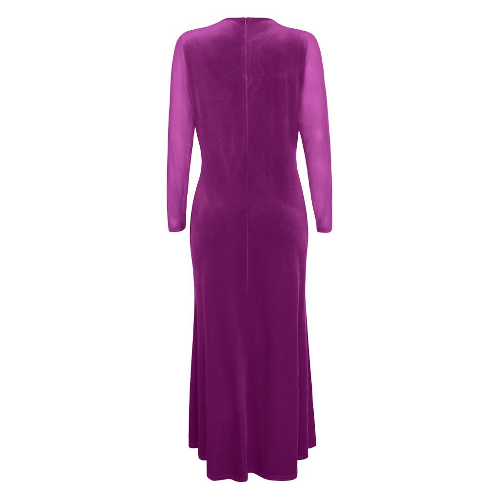 Damska seksowna sukienka wieczorowa z siatkowym szwem, dużą rozkloszowaną sukienką z długim rękawem