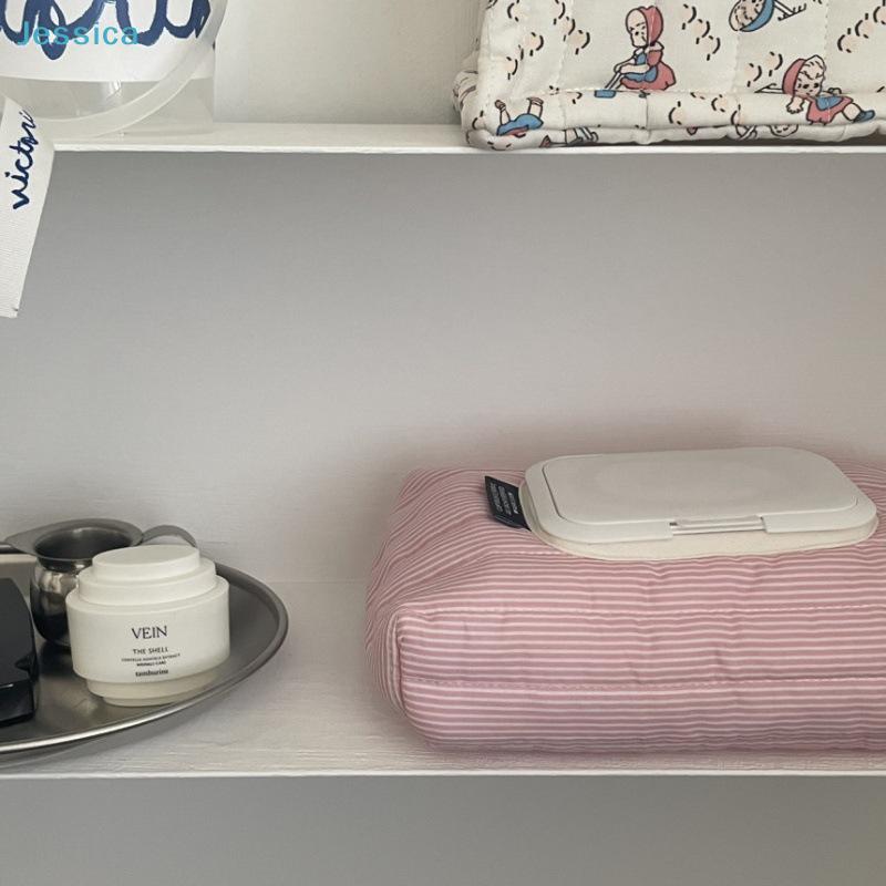 Striped Fabric Wet Wipe Covers | Reusable Tissue Pouch Holders for Home & Travel (Blue/Pink)