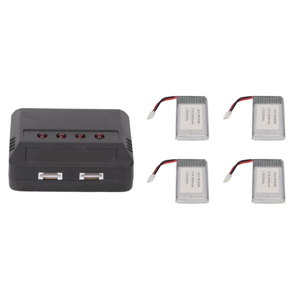 4PCS 903048 3.7V 2000mAh RC Drone Battery Portable UAV Lithium Battery with Charger for KY601S H11D H11C RC Quadcopter