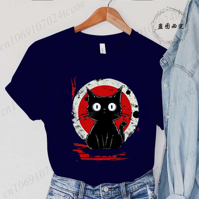 Kawaii Women Tees Cat Japanese Black Anime Cat T Shirt T-Shirt Kawaii Clothes Shirts for Women Tops Graphic T Shirts Camisetas