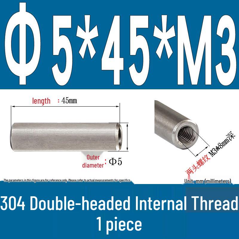 Stainless Steel 304 Double-Ended Threaded Cylindrical Guide Pin with Dual-End Holes