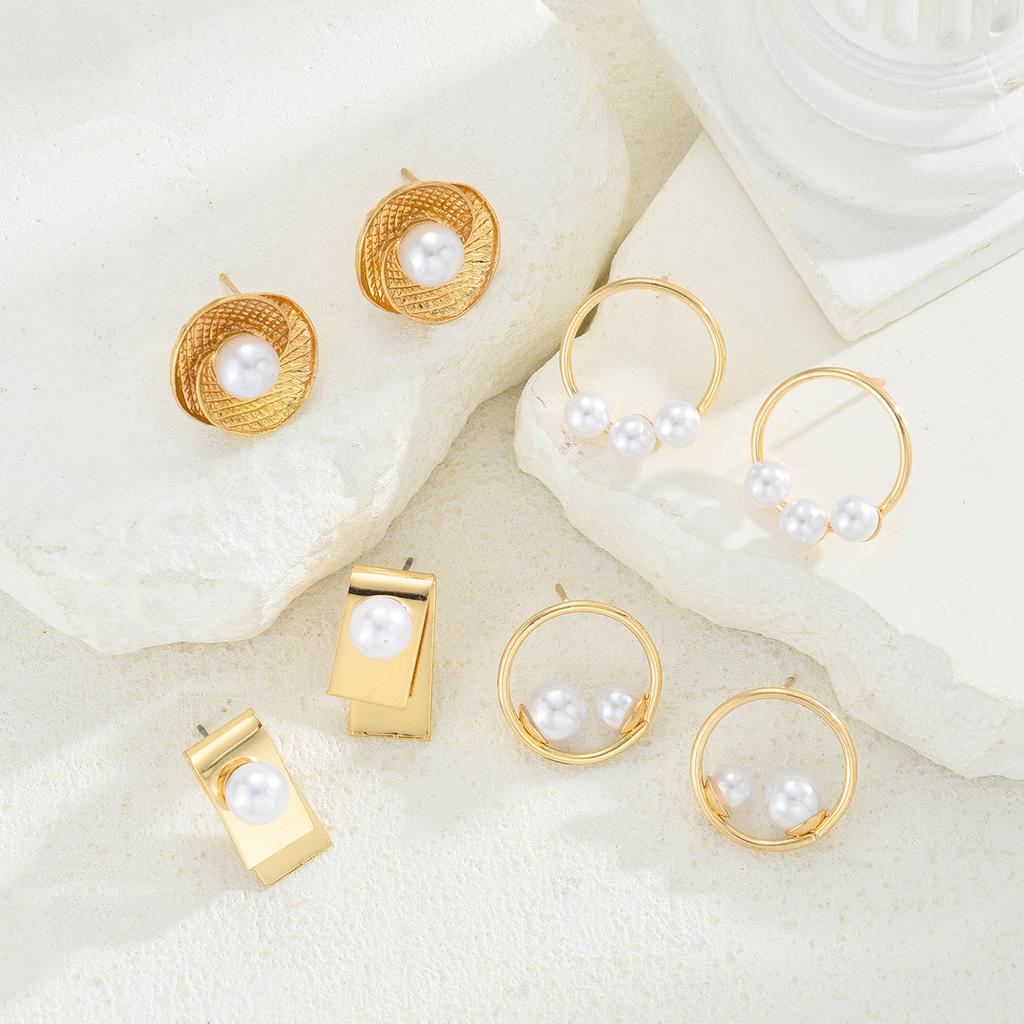 8 Pcs Fashion Geometric Metal Stud Earrings Set for Women French Style Minimalist Gold Color Geometric Earring Elegant Jewelry
