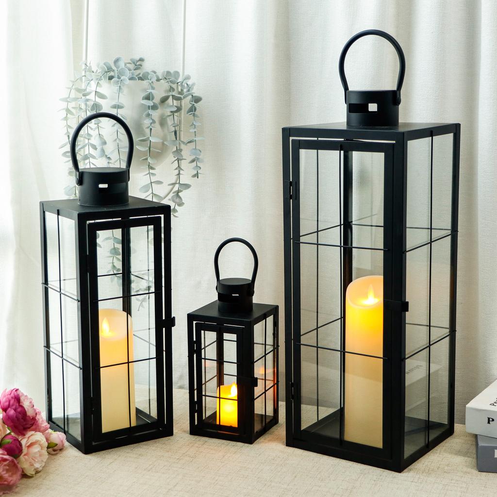 Set of 3 Square Candle Lanern Perfect Size Home Decoration Outdoor Wedding Lanterns With Tempered Glass