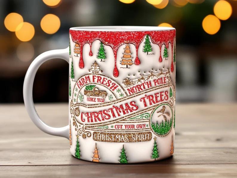 

3D Северный полюс Рождество Горячий шоколад Рождественская елка Керамическая кружка-маркер для кофе Какао 301-400ml