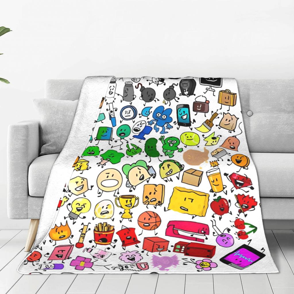 BFDI Inanimate Insanity Cartoon Flannel Throw Blankets Battle for Dream Island Blanket Home Lightweight Thin Plush Thin Quilt